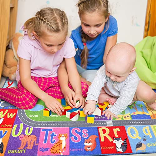 Educational Kids Learning Area Rug - 4x6 Non-Slip Alphabet Play Mat
