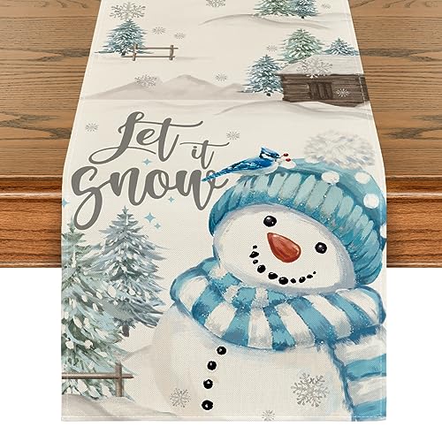 Artoid Mode Blue Snowman Xmas Table Runner 13 x 60 Inches Home Holiday Decor