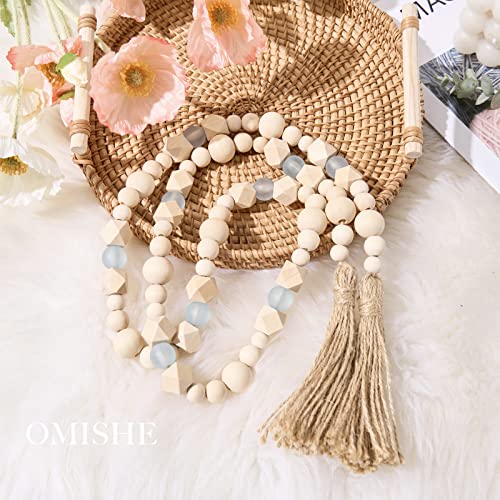 52-Inch Wood Bead Garland with Tassels, Coastal Beach Farmhouse Decor