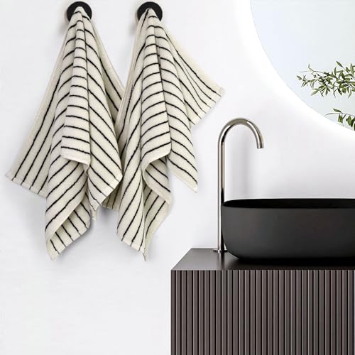 Jacquotha Black and White Striped Cotton Hand Towels 14x29