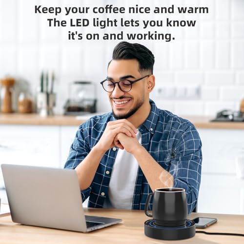 Dimux Blue Light Coffee Warmer with Mug Set - Electric Desk Beverage Warmer, Auto Shut Off, 12oz