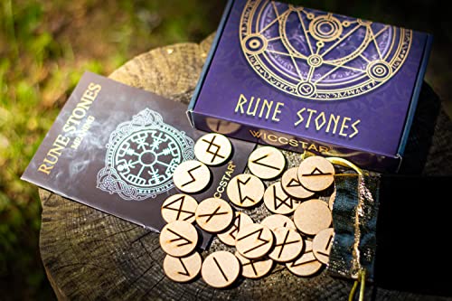 Viking Rune Stones Set for Divination with Beginner Guide and Pouch