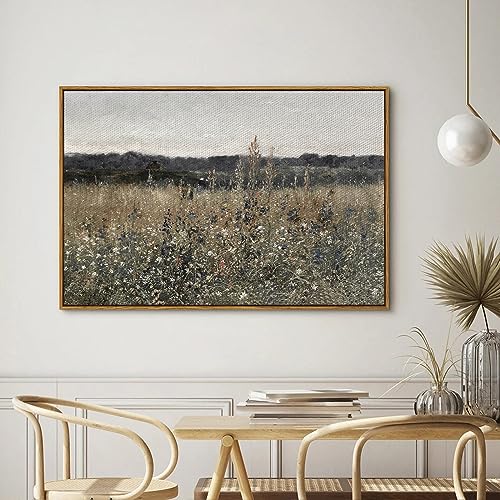InSimSea Vintage Framed Canvas Wall Art Meadow Flowers Landscape 24"x36"