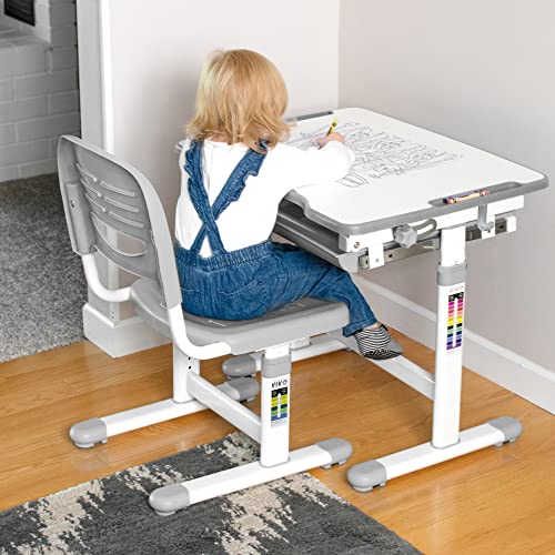 Height Adjustable Kids Desk and Chair Set with Tilt Surface and Drawer