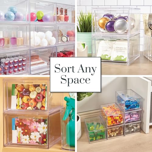 4.5 Inch Tall Clear Plastic Drawer Organizer Set for Cosmetics & Beauty Supplies | 2 Pack