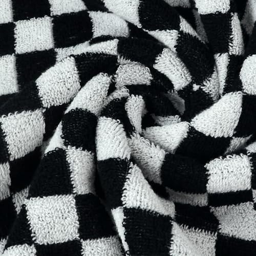 Black and White Cotton Hand Towels, 13x29 Inch Checkered Set of 4