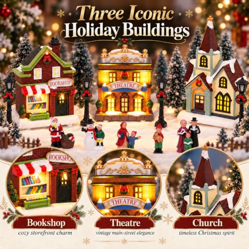 MEETYAMOR Lighted Christmas Village Set - 24 Pcs Holiday Mini Town Decor