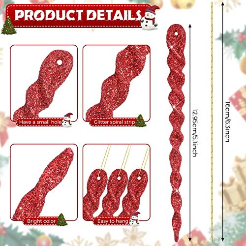 Patelai 60 Pieces Red and Green Twisted Icicle Christmas Tree Decorations - Glitter Spiral Ornaments for Holiday, Wedding & Party