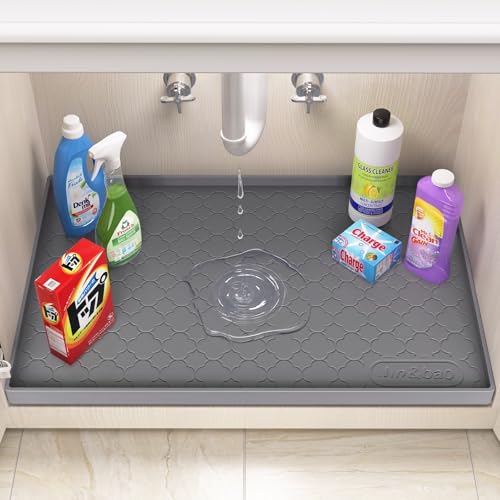 Waterproof Silicone Under Sink Mat - 34" x 22" Cabinet Liner with Raised Edge