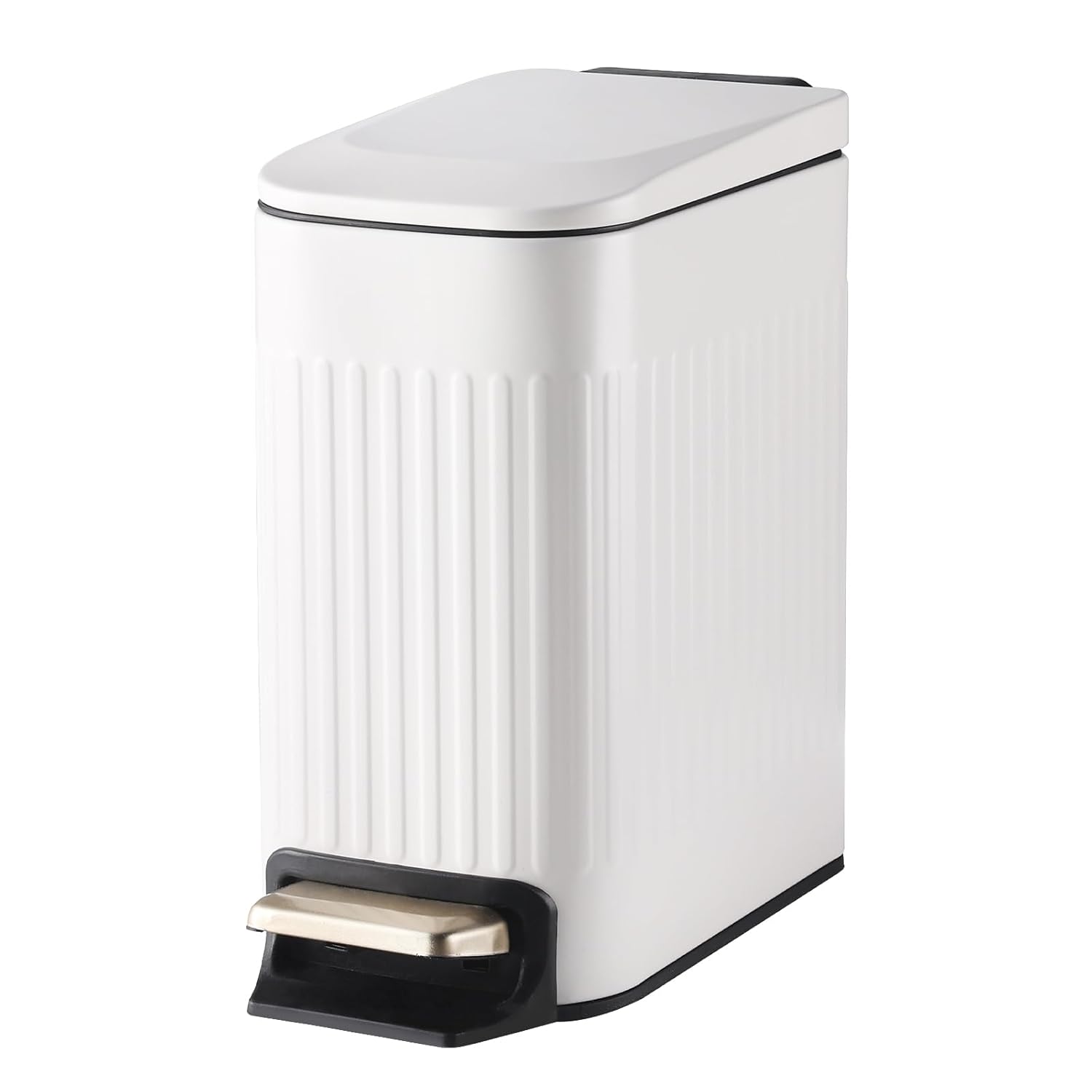 SYNCVIBE Slim Bathroom Trash Can - Soft Close Stainless Steel Step Bin with Removable Inner Bucket | 1.8 Gallons, Matte White