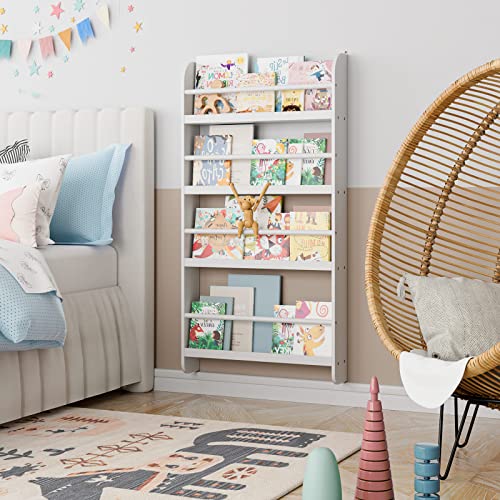 4-Tier Wall-Mounted Kids Bookshelf and Toy Storage Organizer, White