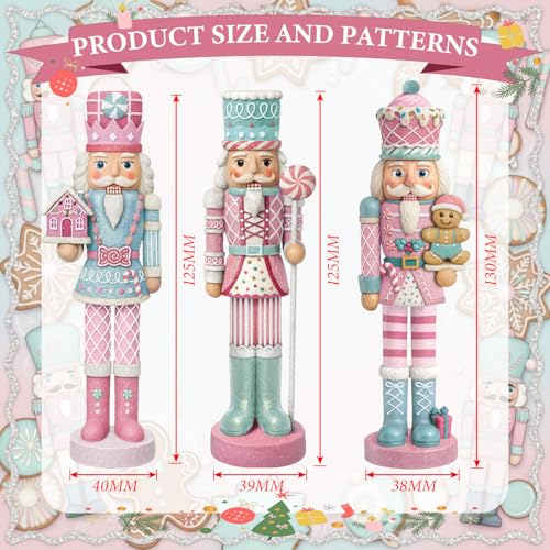 3-Piece Pastel Christmas Nutcracker Set - Resin Gingerbread Holiday Decor