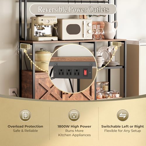 Large Kitchen Bakers Rack with Power Outlet, Microwave Stand and Storage