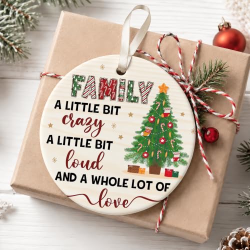 Sengift Family Christmas Ornament 2026 – A Little Bit Crazy, A Whole Lot of Love (Family 02) – Rustic Ceramic Keepsake