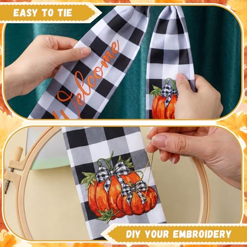 Fall Pumpkin Wreath Sash Buffalo Plaid Autumn Front Door Decor
