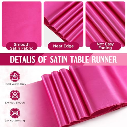 Breling 12 Pack Black and Hot Pink Tablecloths & Satin Runners Set – 54x108" Table Cover + 12x108" Runners