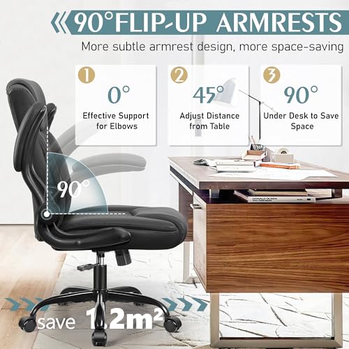 Ergonomic PU Leather Office Chair with Flip-Up Armrests and Swivel