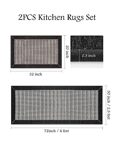 2-Piece Kitchen Runner Rug and Mat Set, Non-Slip Washable Floor Mats
