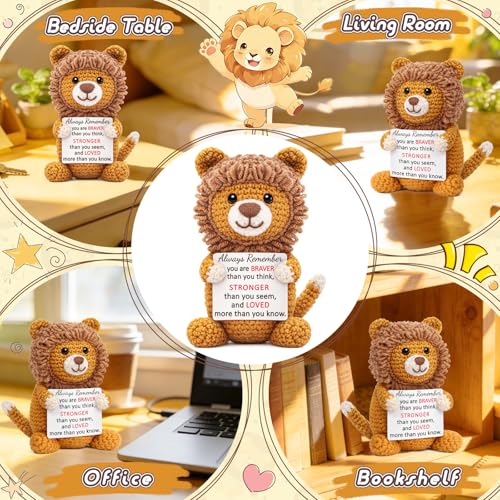 Emotional Support Crochet Lion Gift, Handmade Inspirational Desk Decor