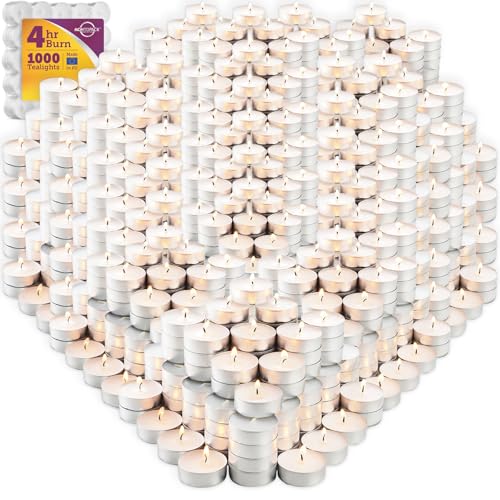 MontoPack 1000 Pack Unscented Tea Light Candles – 4 Hour, Smokeless, Dripless Mini Tealights