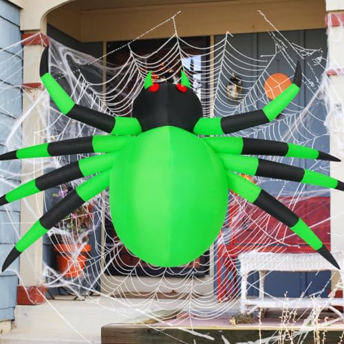 9FT Halloween Inflatable Green Spider Outdoor Lawn Decor with Built-In LEDs