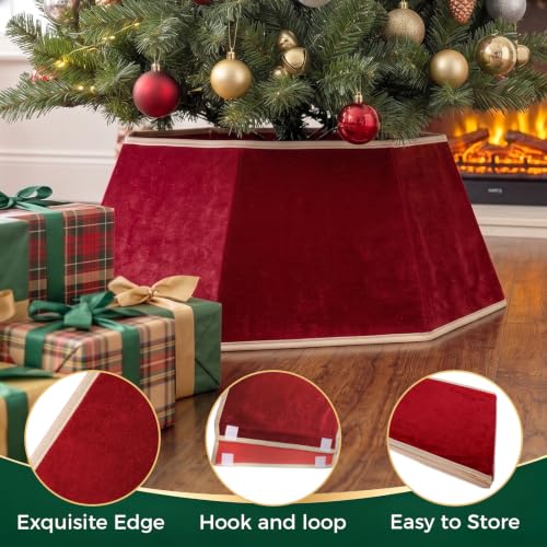JoyMingle 26-Inch Red Velvet Christmas Tree Skirt with Gold Trim