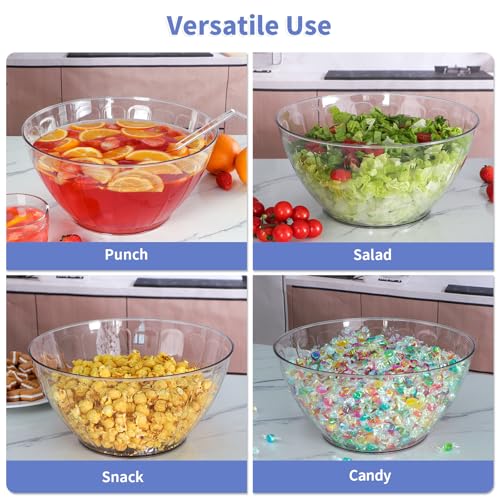 1.8 Gallon Clear Plastic Punch Bowl with Matching Ladle for Parties