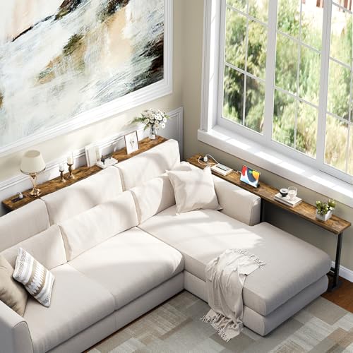 70.9" Adjustable Height Console Table with Power Outlet, Narrow Sofa Table