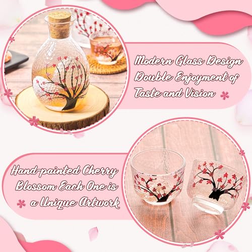 Irenare Japanese Sake Set with Cherry Blossom Design - 4 Cups, Bottle & Tank Gift
