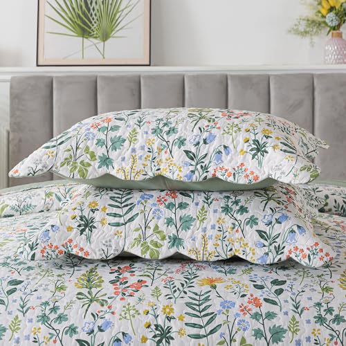 HoneiLife Queen Floral Quilt Set - 3 Piece Reversible Microfiber Coverlet