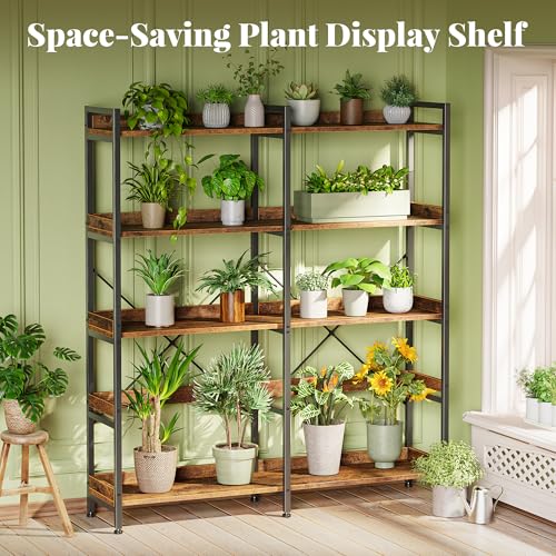 5-Tier Industrial Bookshelf with 10 Open Shelves and Metal Frame