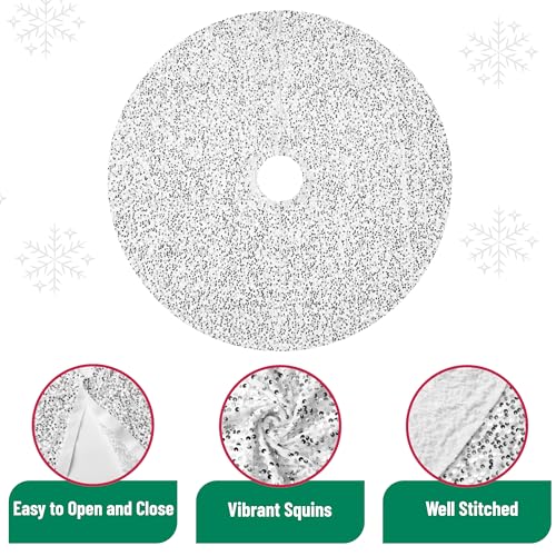 Silver Sequin Christmas Tree Skirt 24 Inch - Small Sparkly Holiday Decor
