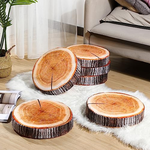 6-Piece Wood Slice Throw Pillow Set, 15.75-Inch Realistic Tree Stump Cushions