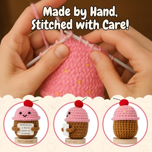 Handmade Crochet Cupcake Emotional Support Gift with 30 Affirmation Cards