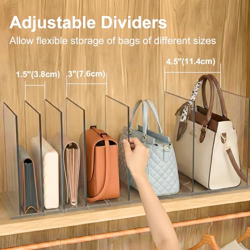 Clear Purse Organizer for Closet with Adjustable Dividers for Handbags