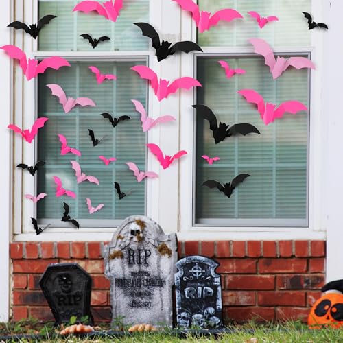 72 Pcs 3D Halloween Bat Wall Decor Stickers - Realistic PVC Bats