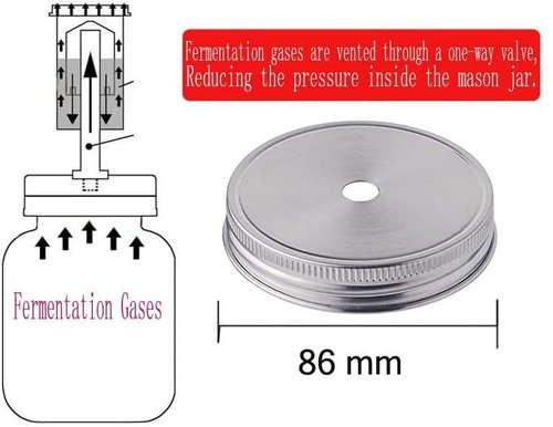 6 Set Fermentation Kit for Wide Mouth Mason Jar, 6 Stainless Steel Fermenting Lids with 6 Airlocks and 6 glass weight1 Silicone Tong (Jars Not Included)