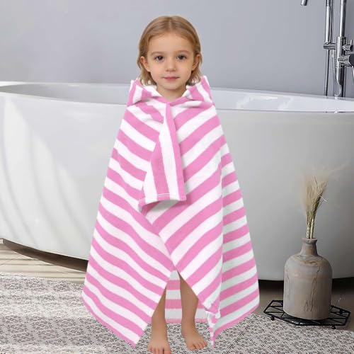 Pink Stripe Hooded Toddler Towel - 100% Cotton Bath & Beach Towel (40x25)