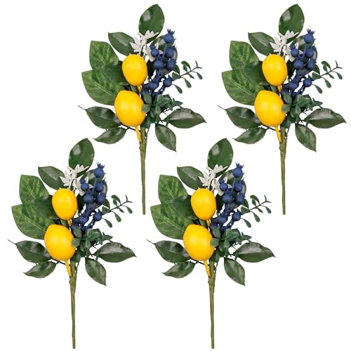 4 Pack Artificial Lemon Picks with Blueberries and Eucalyptus - 12"