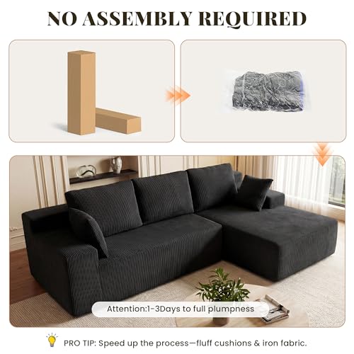 Modular L-Shaped Sectional Sofa with Deep Seating and Corduroy Fabric