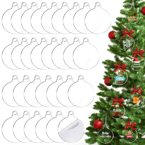 OuMuaMua 30-Pack 4-Inch Clear Acrylic Ornament Blanks for DIY Christmas Crafts