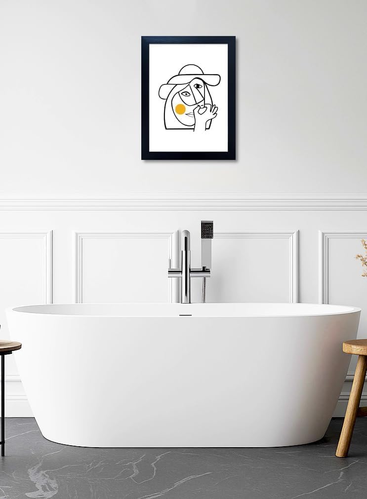 Picasso-Style Funny Bathroom Wall Art | Black Framed Black & White Humor Print (10L x 8W)