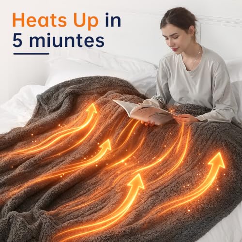 Heated Throw Blanket, 50x60 Inch Soft Sherpa Electric Blanket with 5 Settings