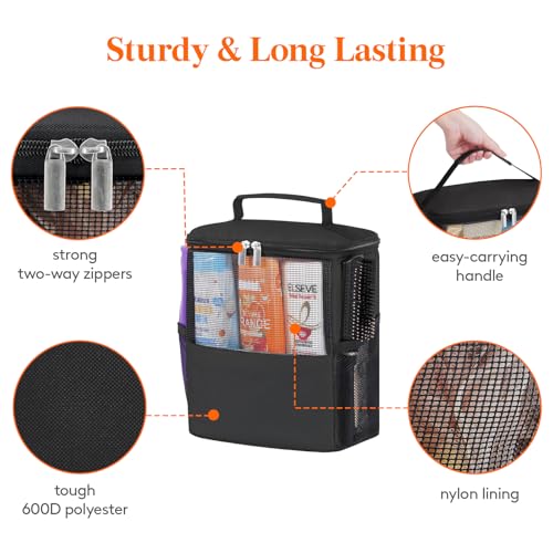 Mesh Shower Caddy Portable College Dorm Room Toiletry Bag Organizer Black