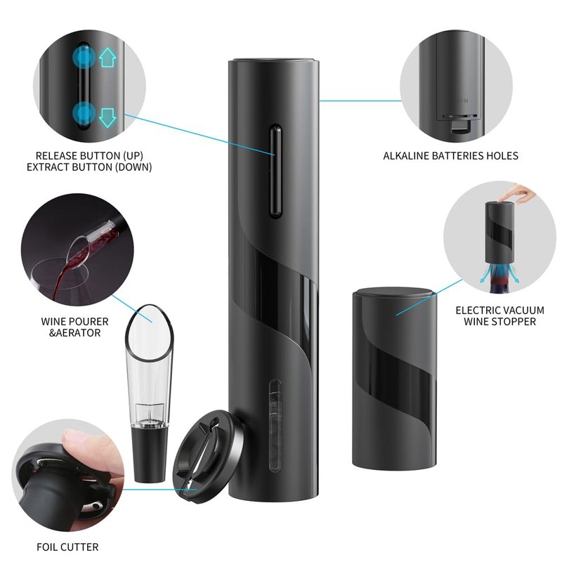 SIGBOT Electric Wine Opener,Battery Operated Wine Bottle Openers with Foil Cutter, Aerator& Electric Vacuum Stopper(4in1).One-click Button Corkscrew Remover, Great for Wine Lovers,Perfect Wine Gift.