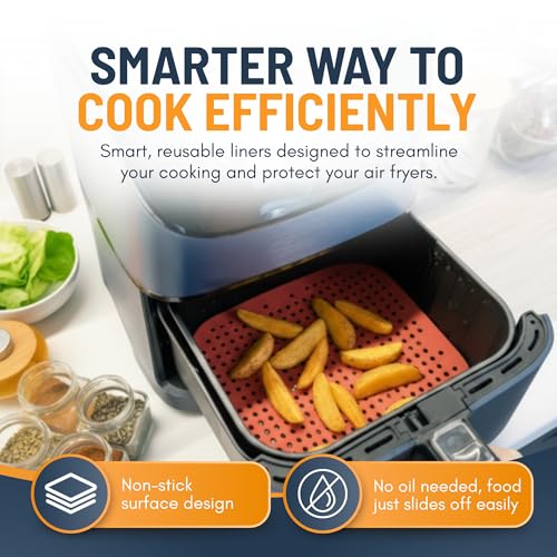 Reusable Square Silicone Air Fryer Liners - 8.5 Inch, 3 Pack, Non-Stick