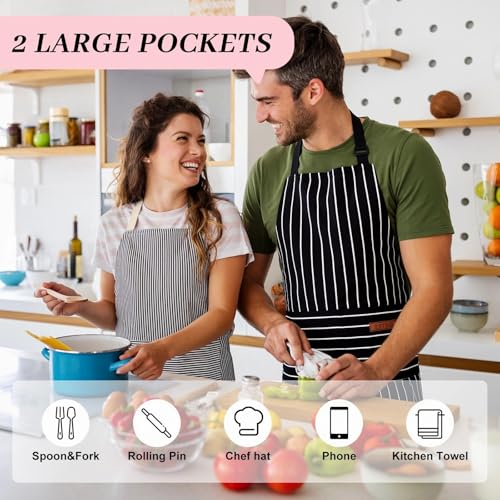 2-Pack Adjustable Kitchen Apron with Pockets – Cotton-Polyester Bib Apron