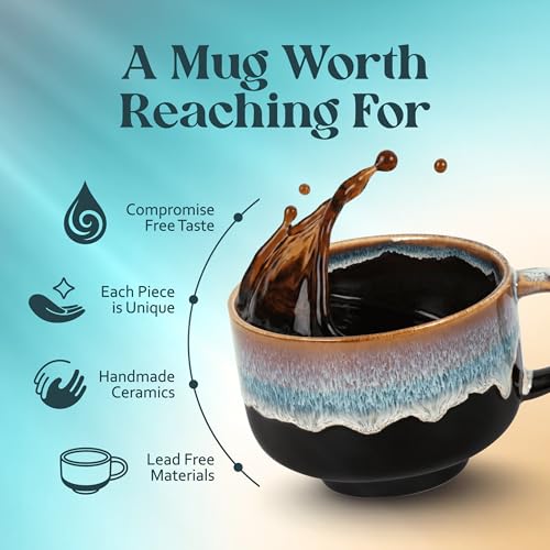 NOVA CERAMICS Monsoon 16oz Large Coffee Mug - Ceramic Drinkware with Handle