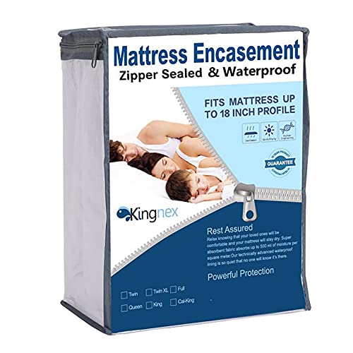 Kingnex Twin XL Waterproof Mattress Encasement - 6-Sided Zippered Protector