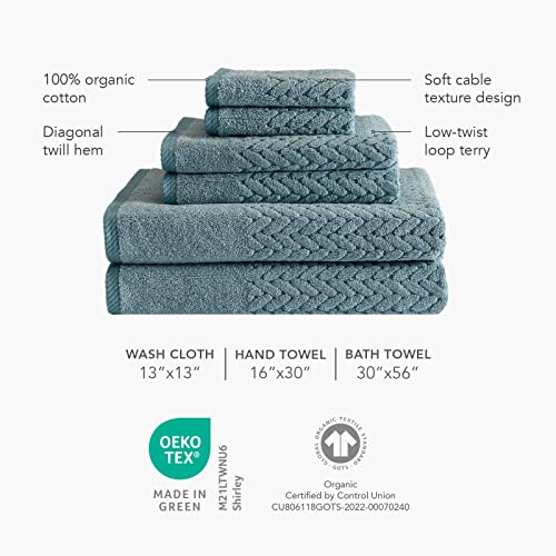 6-Piece Organic Cotton Jacquard Bath Towel Set, Extra Absorbent Plush Towels